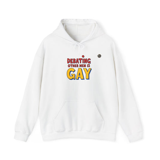 Reality TCG Graphic Hoodie — "Debating Other Men Is Gay" Graphic Pullover